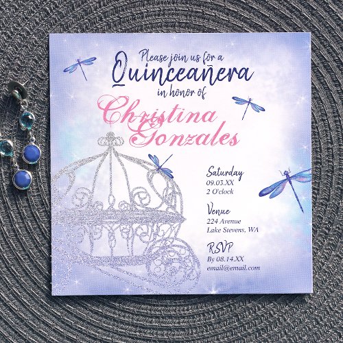 Blue Princess Carriage Quinceaera Invitation