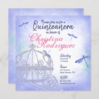 Blue Princess Carriage Quinceañera Invitation