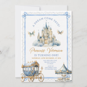 Blue Princess Castle Birthday Carriage Carousel Invitation