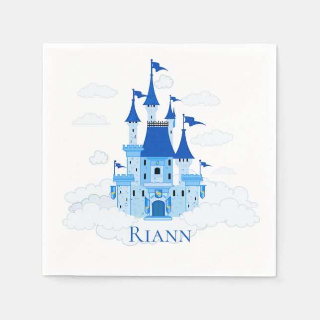 Blue Princess Castle Personalized Girly Napkins (Front)