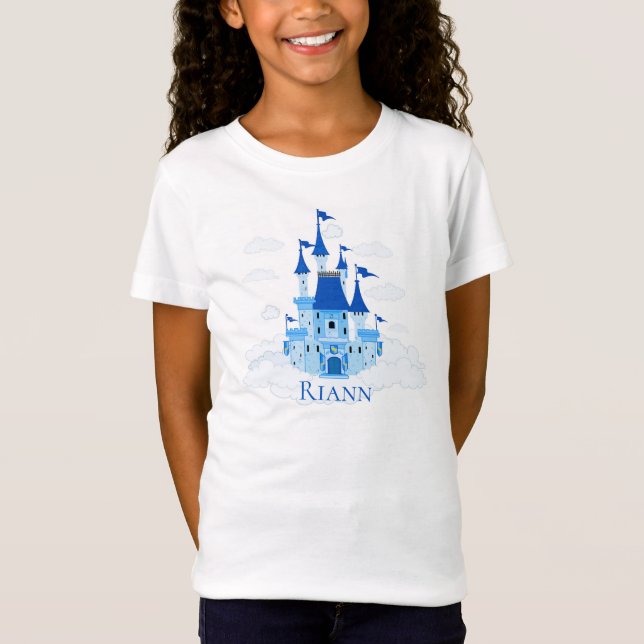 Blue Princess Castle Personalized Girly T-Shirt (Front)