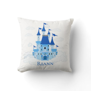 Blue Princess Castle Personalized Girly Throw Pillow