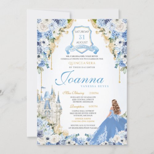 Blue Princess Cinderella Royal Quinceanera v6 Invitation