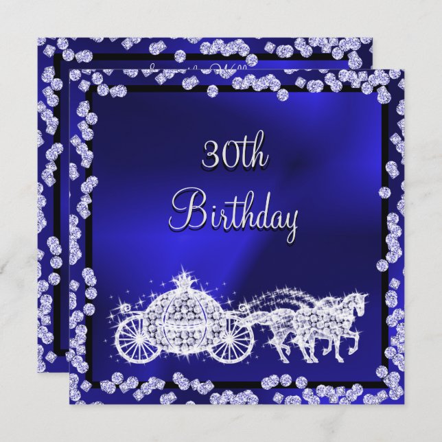 Blue Princess Coach & Horses 30th Birthday Invitation (Front/Back)