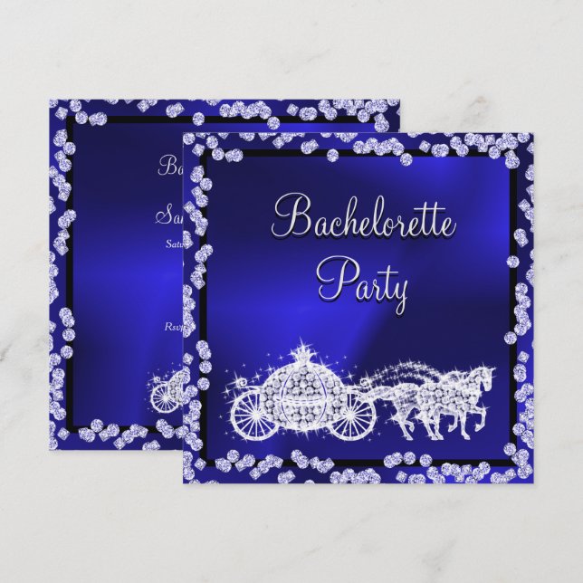 Blue Princess Coach & Horses Bachelorette Party Invitation (Front/Back)