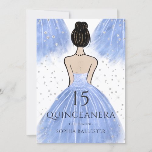 Blue Princess Dress Winter Wonderland Quinceanera  Invitation