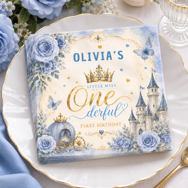 Blue Princess One-derful First Birthday Napkins (Creator Uploaded)
