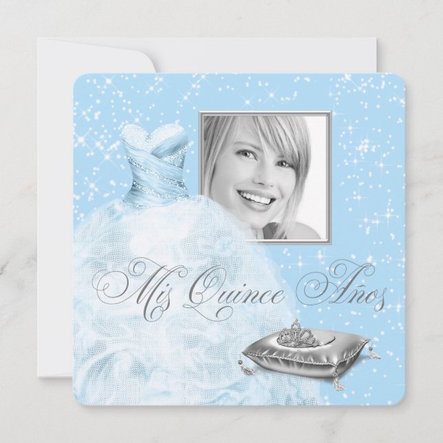 Blue Princess Photo Quinceanera Invitation (Front)