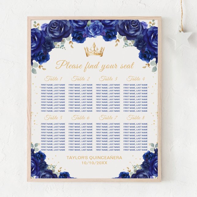 Blue Princess Quinceañera 8 Tables Seating Chart (Creator Uploaded)