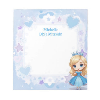 Blue Princess Theme Blonde Personalized Mitzvah Notepad