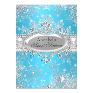 Blue Princess Winter Wonderland Sweet 16 Invite
