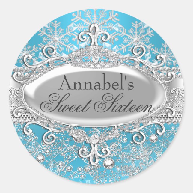 Blue Princess Winter Wonderland Sweet 16 Sticker (Front)