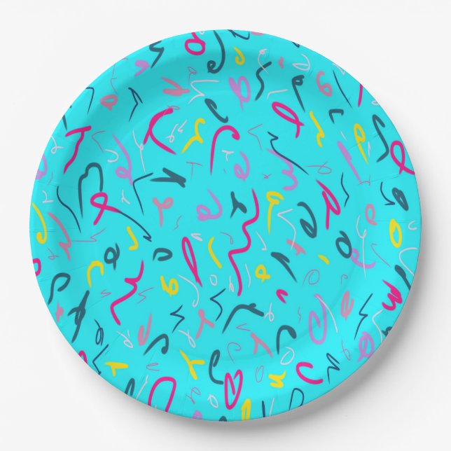 Blue Print with 90s Vibes  Paper Plates (Front)