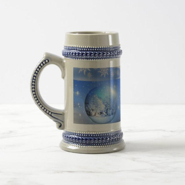 Blue Pristine Snowflakes Beer Stein (Left)