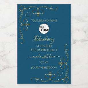 Blue Product Label Decorated Gold Corners Add Logo