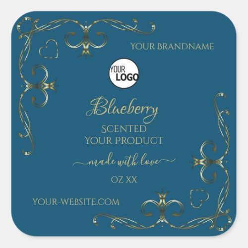 Blue Product Label Decorated Gold Corners Add Logo