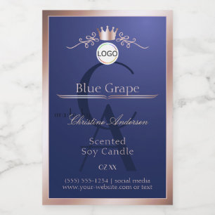 Blue Product Label Rose Gold Frame Logo Monogram