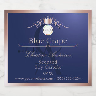 Blue Product Label Rose Gold Frame Logo Monogram