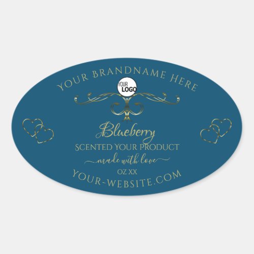 Blue Product Labels Decorated Gold Hearts Add Logo