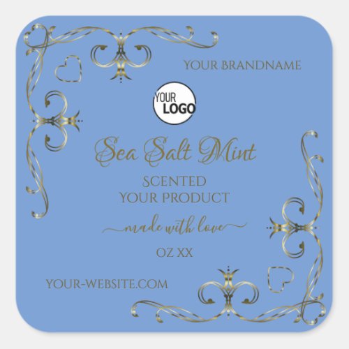 Blue Product Labels Decorative Scrollwork Add Logo