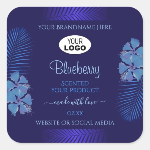 Blue Product Labels Teal Exotic Flowers with Logo