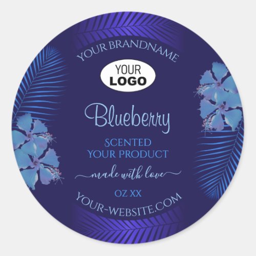 Blue Product Labels Teal Exotic Flowers with Logo