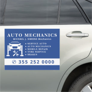 Blue professional auto repair mechanic service car magnet