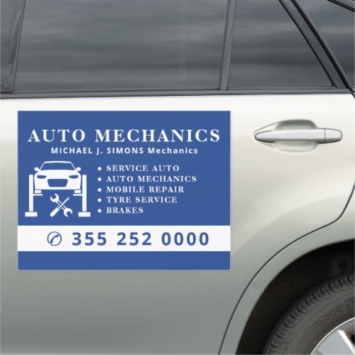 Blue professional auto repair mechanic service car magnet