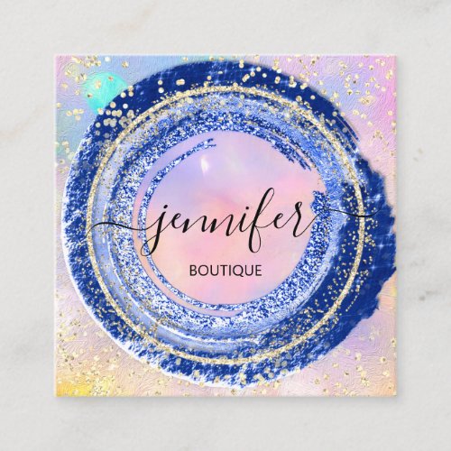 Blue Professional Boutique Shop Holograph QRCode  Square Business Card