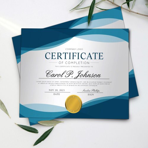 Blue Professional Certificate of Completion