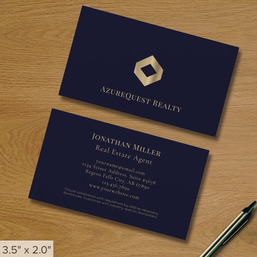 Blue Professional Luxury Gold Logo Business Card