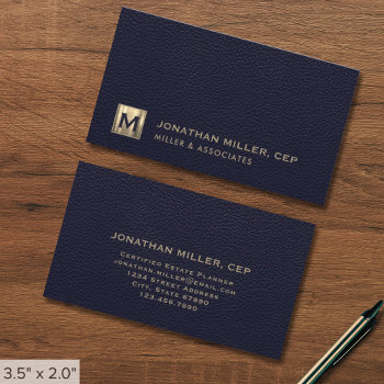 Blue Professional Luxury Initial Logo Business Card by kisasa_home at Zazzle