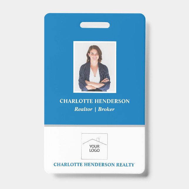 Blue Professional Real Estate Agent Photo Badge (Front)