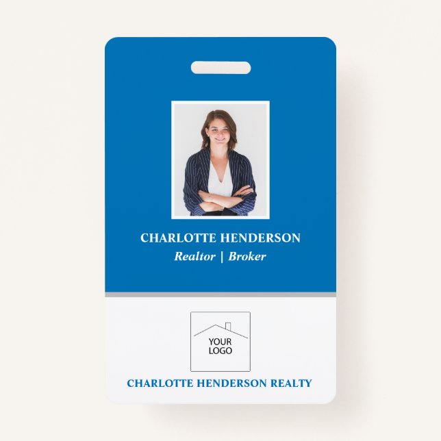 Blue Professional Real Estate Agent Photo Badge (Front)