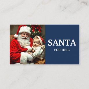 Blue Professional Santa For Hire Photo Business Card