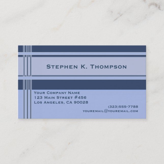 Blue Professional Stripes Block Business Card (Front)