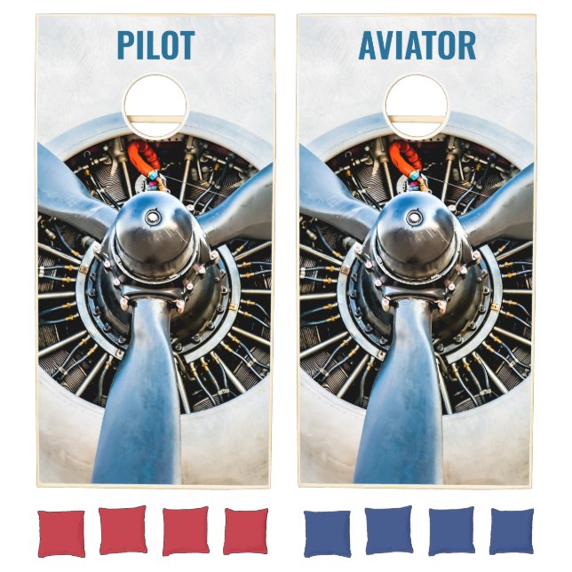 Blue Propeller. Pilot. Aviator Cornhole Set (Set)