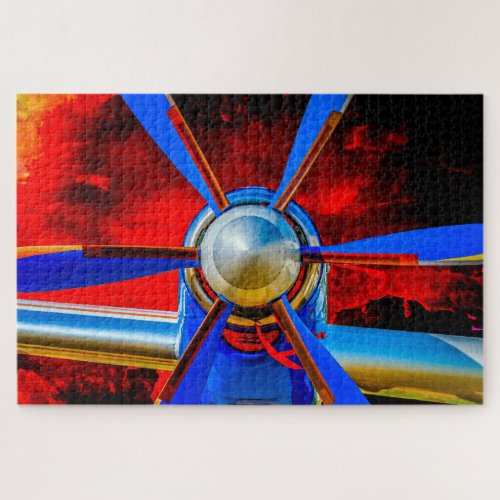 Blue Propeller Red Sky Jigsaw Puzzle