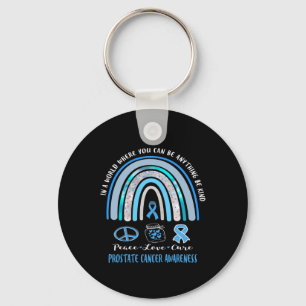 Blue Prostate Cancer Peace Love Cure Sign Tee In T Keychain