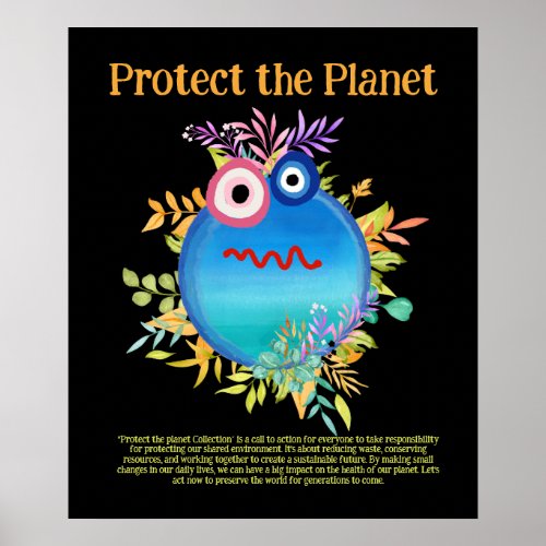 BLUE PROTECT THE PLANET SAVE EARTH Cute Art Poster