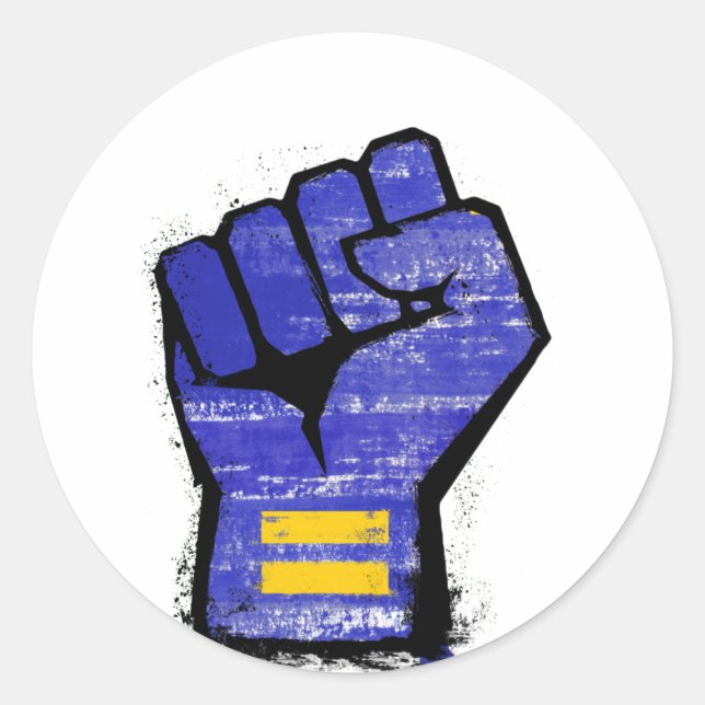 Blue Protest Fist Classic Round Sticker (Front)
