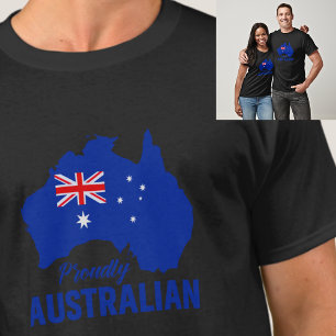 Blue Proudly Australian, Map Flag Australia Day T-Shirt