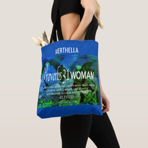 Blue Proverbs 31 Tote Bag