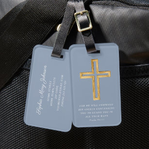 Blue Psalm 91:11 Blessed Travel Religious Cross  Luggage Tag