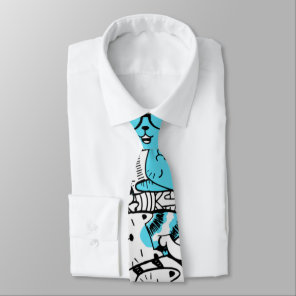 Blue Psychedelic Cat Kitten Illustration Abstract  Neck Tie