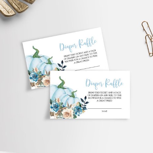 Blue Pumpkin and Flowers Diaper Raffle  Enclosure Card