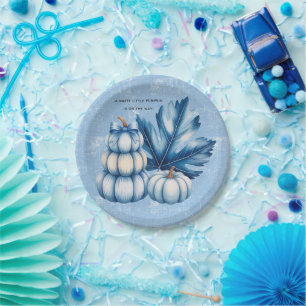 Blue Pumpkin and Leaf Boy Baby Shower Paper Plates