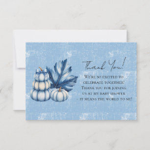 Blue Pumpkin and Leaf Boy Baby Shower Thank You Card