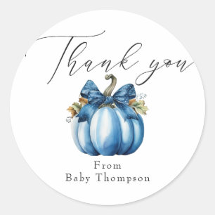 Blue Pumpkin Autumn Baby Shower Thank You Classic Round Sticker