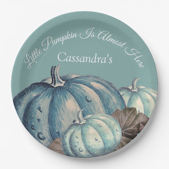  Blue Pumpkin Baby Boy Fall Shower Paper Plates (Front)